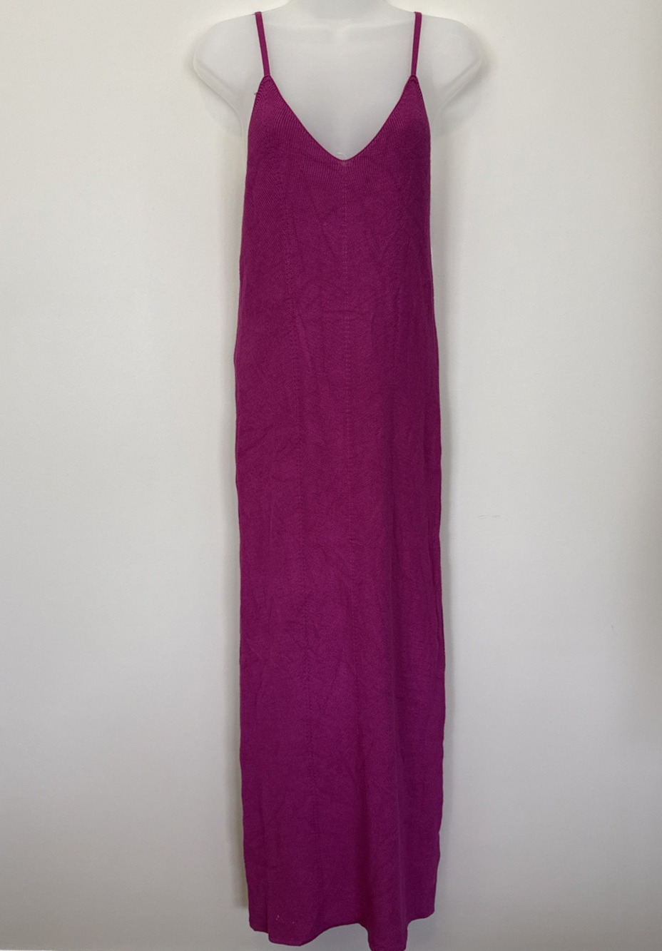 Freshman 1996 XL Magenta Purple Ribbed Knit Maxi Dress V-Neck Adjustable Straps